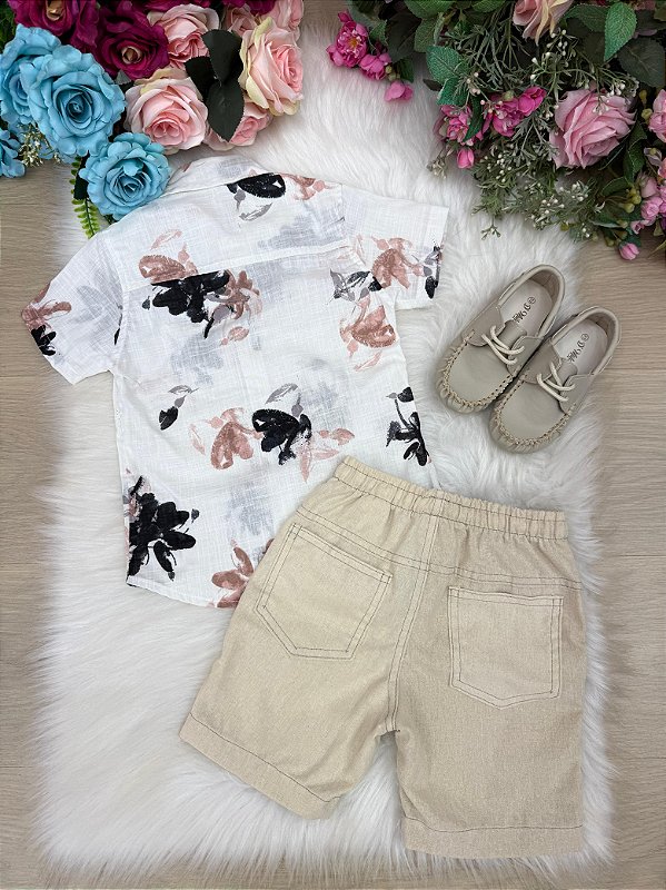 Conjunto Meninos Lucas Banana Club Shorts Linho Camisa Off Florida