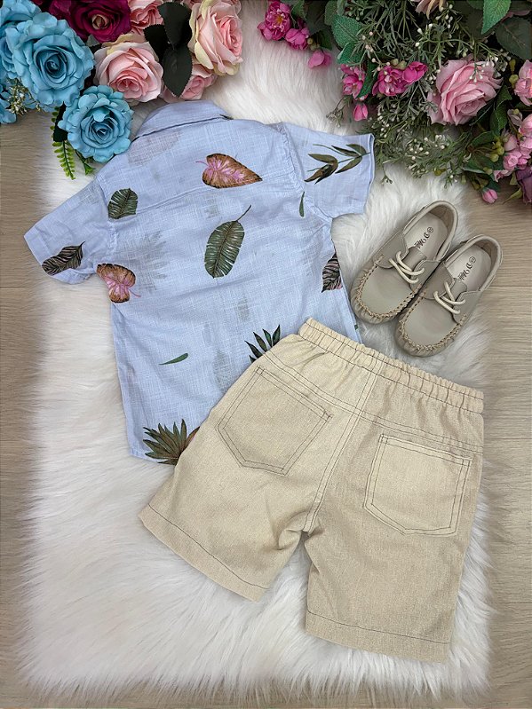 Conjunto Meninos Lucas Banana Club Shorts Camisa Azul Florida
