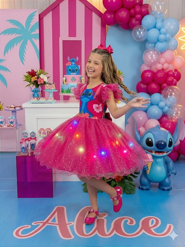 Vestido Tematicos Ysa Kids Lilo Stitch Pink com Led