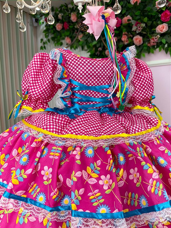 Vestido Bella Child Junino Quermesse Chique Pink