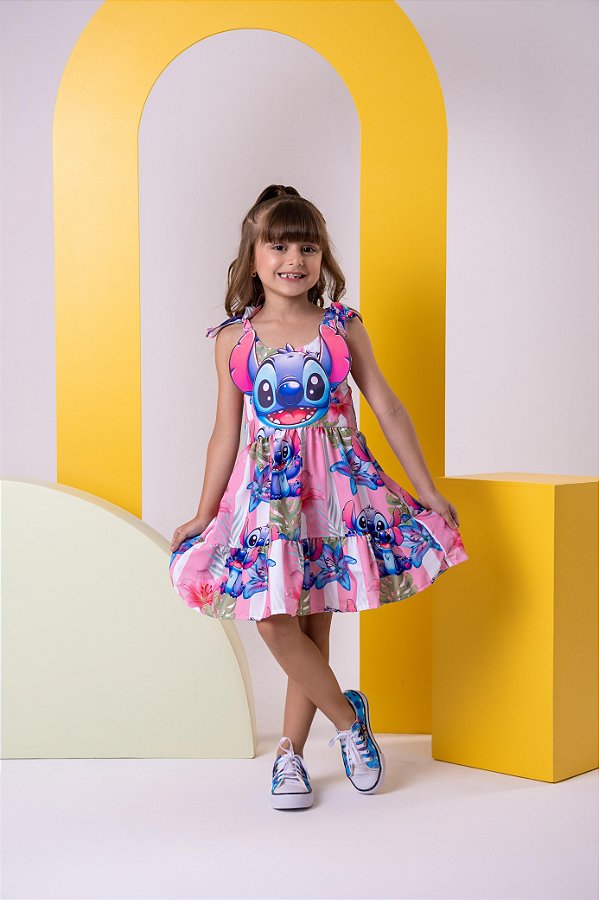 Vestido Temáticos Ysa Kids Stitch Rosa