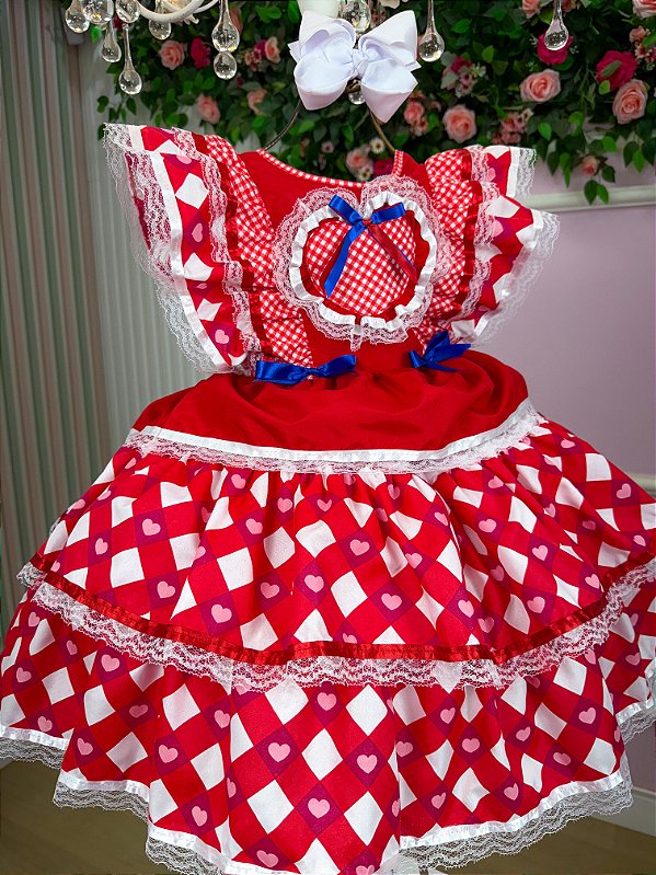 Vestido Bella Child Junino Quermesse do Coração Vermelho