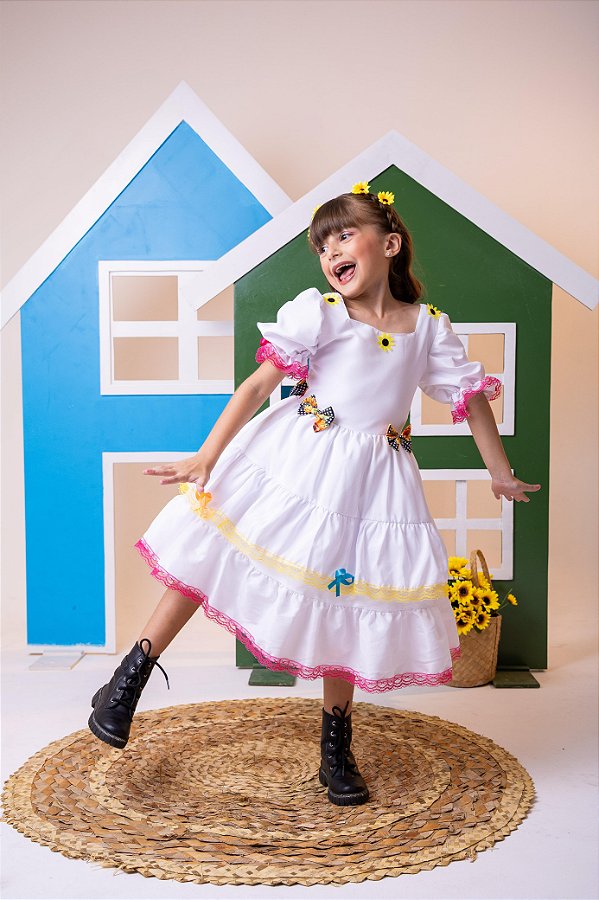 Vestido Junino Banana Club Luxo Noiva/Noivinha Branco