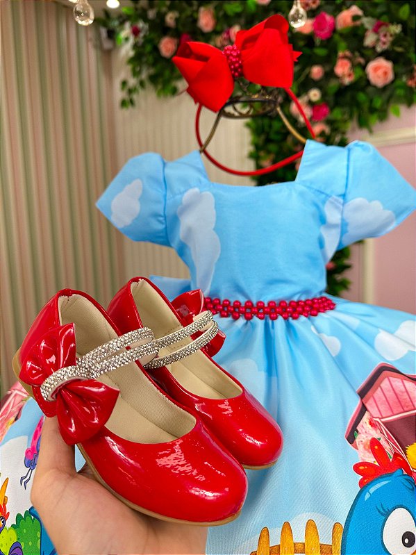 Vestido Infantil Temáticos da Gigi Galinha Pintadinha Azul Modelo 2