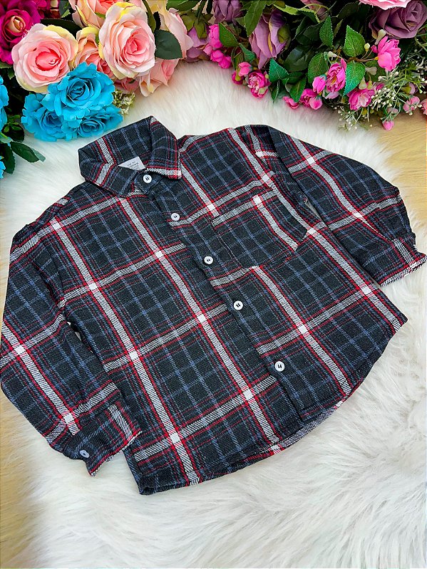Camisa Junina Xadrez Flanela/Flanelada Jhonas Cinza