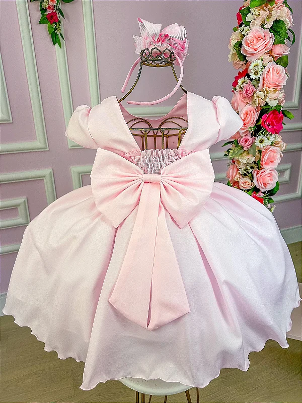 Vestido Ysa Kids Rosa Bebe Peito Perolas