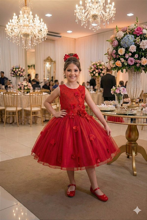 Vestido Juvenil Vila Lele Regata Flores Vermelho