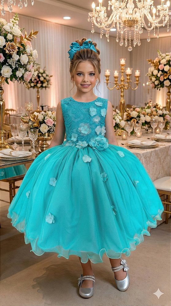 Vestido Juvenil Vila Lele Regata Flores Verde Tiffany