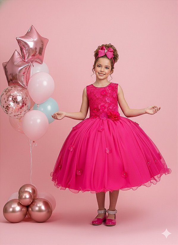 Vestido Juvenil Vila Lele Regata Flores Pink
