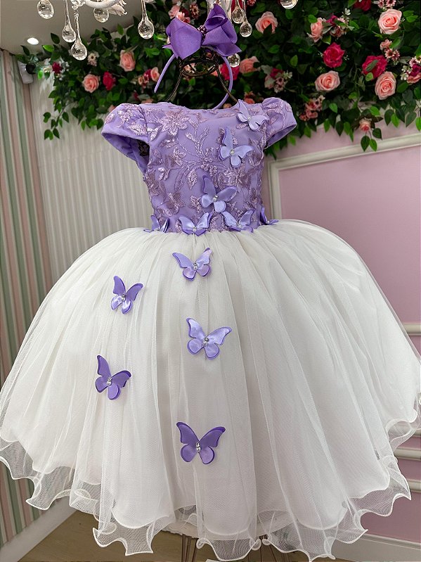 Vestido Juvenil - Midi Vila Lele Sabrina Lilas e Off