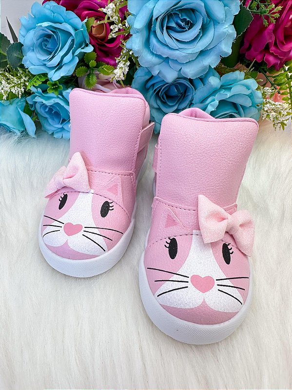 Tênis Bota Encanto de Criança Gatinha/Gata Rosa Fashion