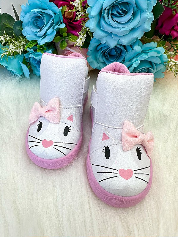 Tênis Bota Encanto de Criança Gatinha/Gata Branco Fashion