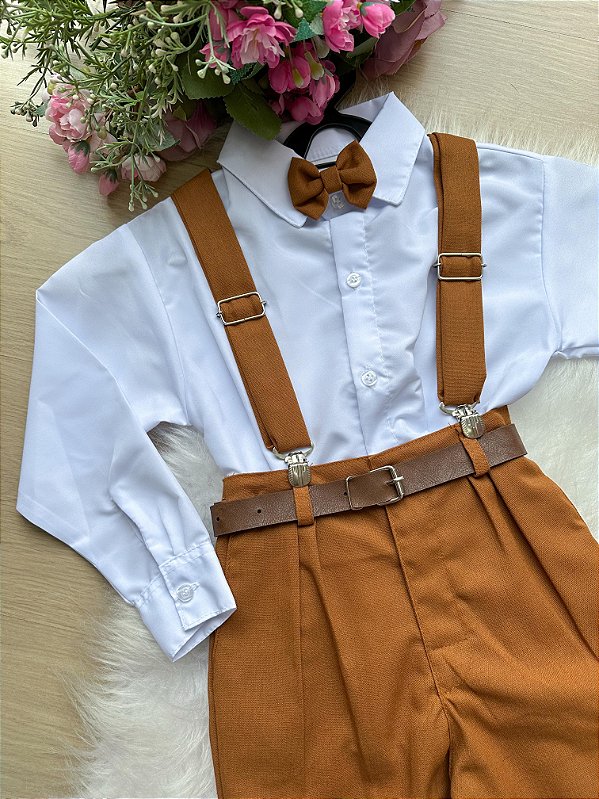 Conjunto Miss Cherry Vitor Suspensorio Marrom Teddy