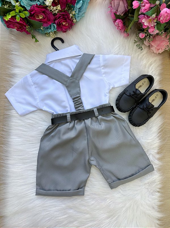 Conjunto Miss Cherry Meninos Social Shorts Ravi Cinza