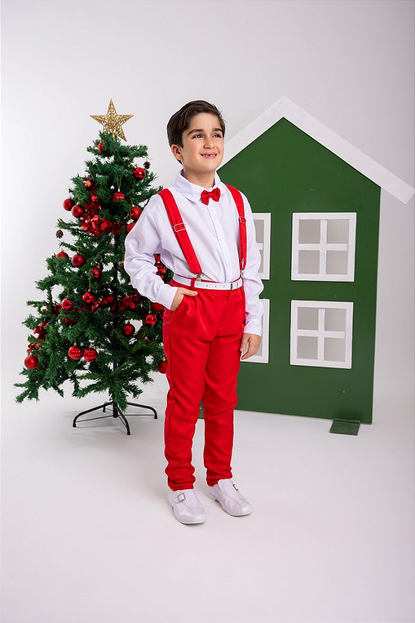 Conjunto Meninos Miss Cherry Leo Suspensorio Vermelho