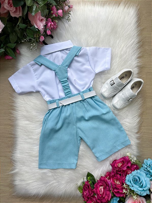 Conjunto Miss Cherry Gustavo Suspensorio Shorts Azul Bebe