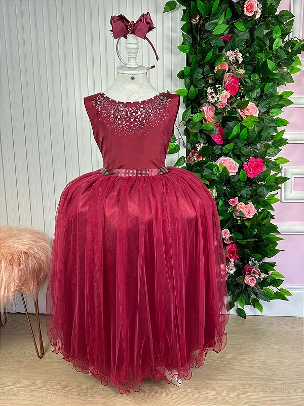Vestido Infantil Enjoy Longo Regata Marsala