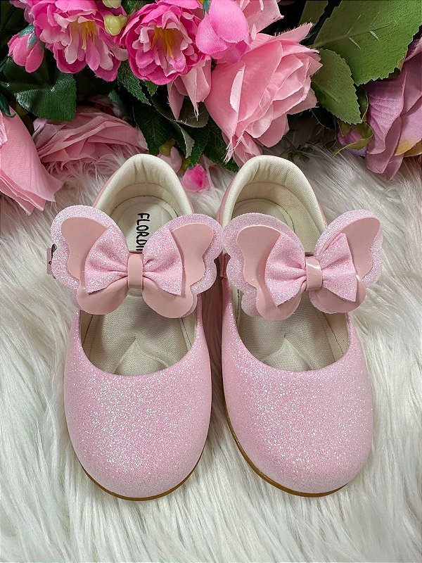 Sapatilha Flor Di MIla Baby Rosa Gliter