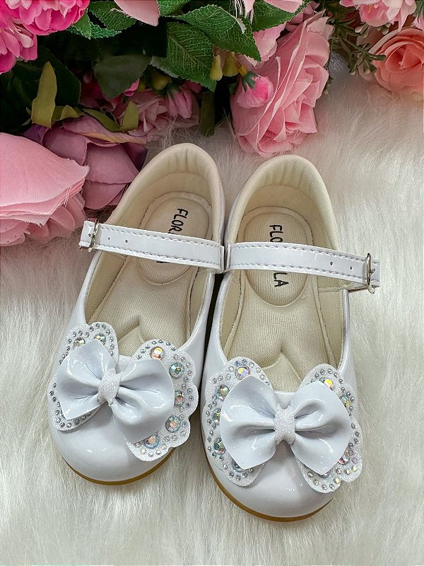 Sapatilha Flor Di MIla Baby Branco lacinho Strass