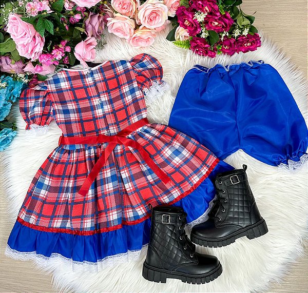 Vestido Junino Modelo 3 com Estampas e Cores Variadas TAMANHO:2