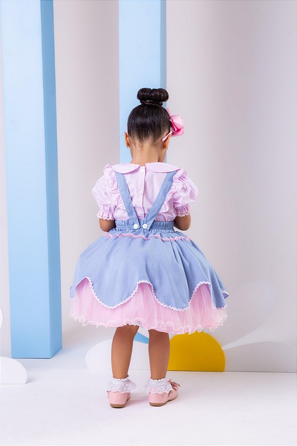 Vestido Tematicos Kids Fazendinha Salopete Jeans
