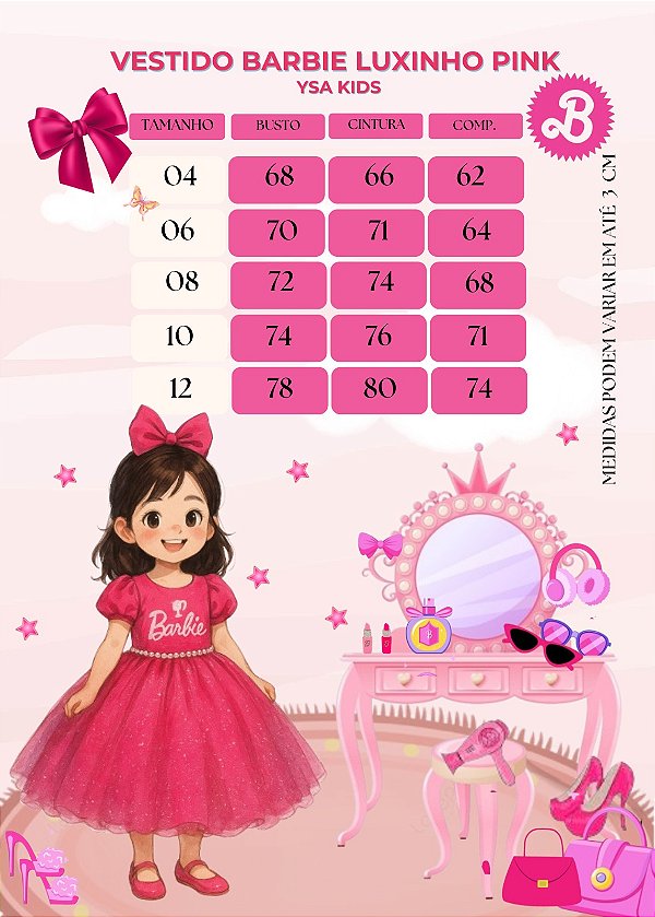 Vestido Ysa Kids Barbie Luxinho Pink