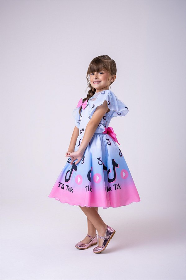 Vestido Temáticos Kids Tik Tok Azul Bebe