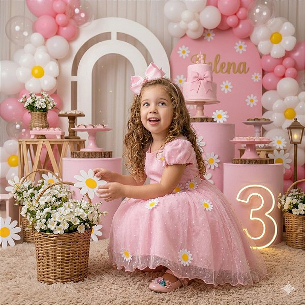Vestido Marie Jardim Encantado Margaridas Rosa Bebe