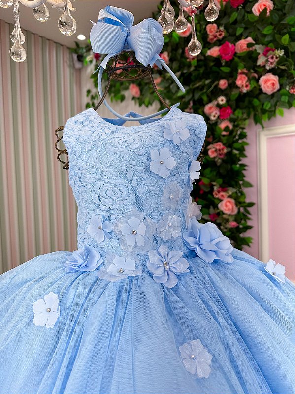 Vestido Juvenil Vila Lele Regata Flores Azul Bebe