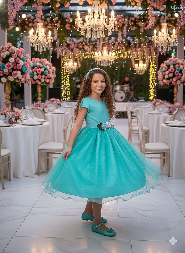 Vestido Juvenil Vila Lele Luiza Verde Tiffany