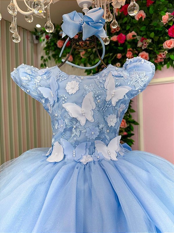 Vestido Marie Jardim Encantado Mel Azul Bebê