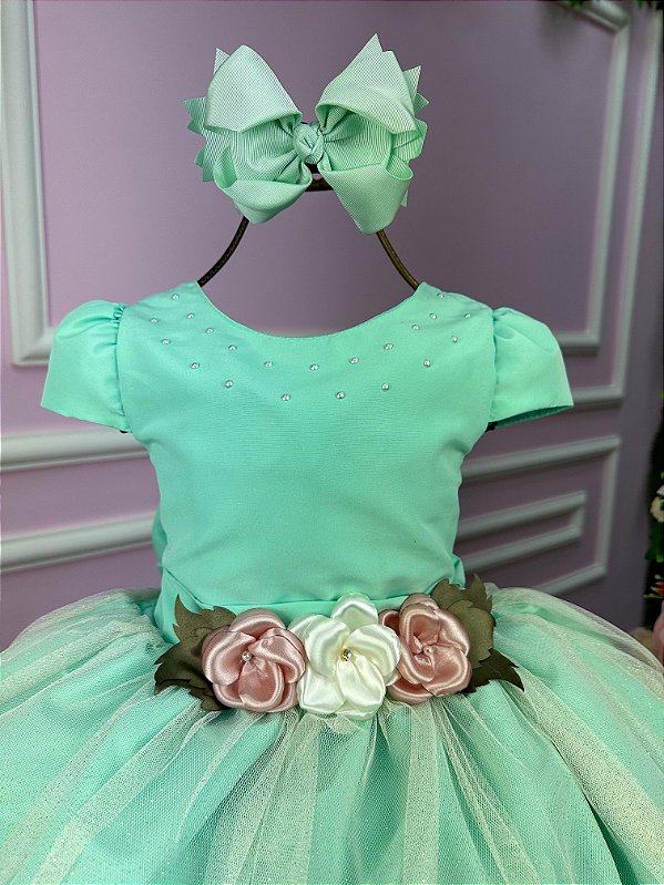 Vestido Juvenil Vila Lele Luiza Verde Menta