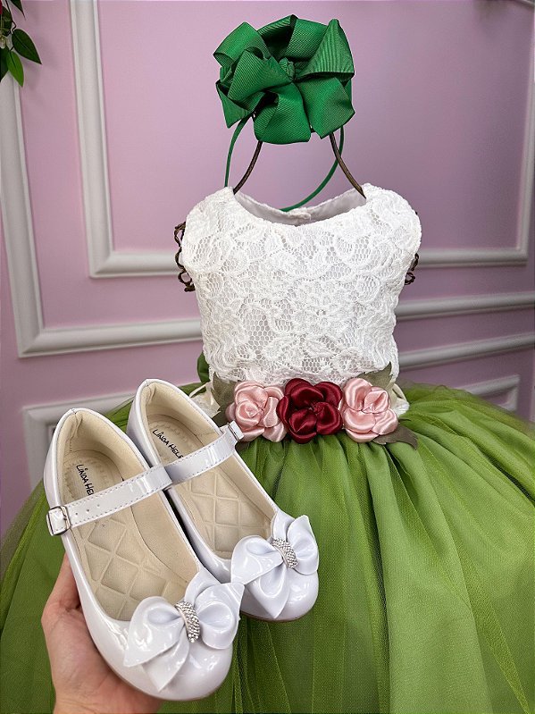 Vestido Juvenil Vila Lele Ivete Peito Off e Saia Verde