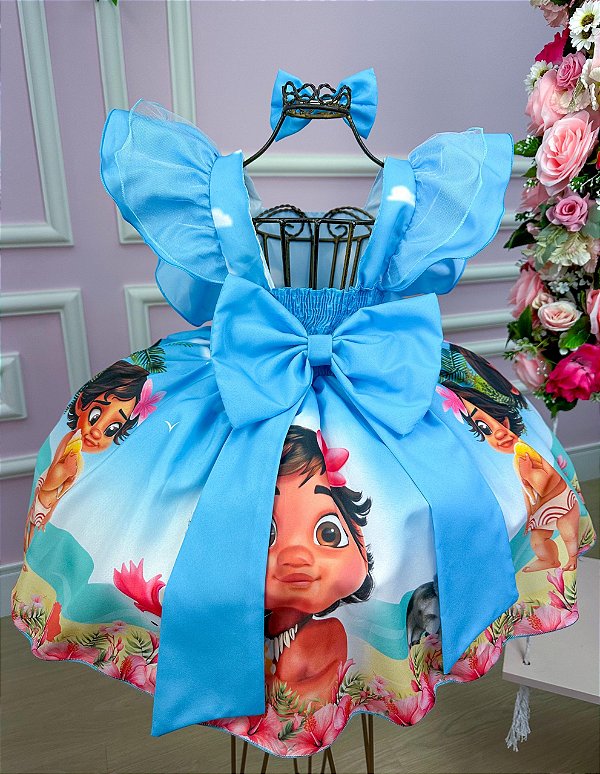 Vestido Infantil Temáticos Kids Moana Baby Azul