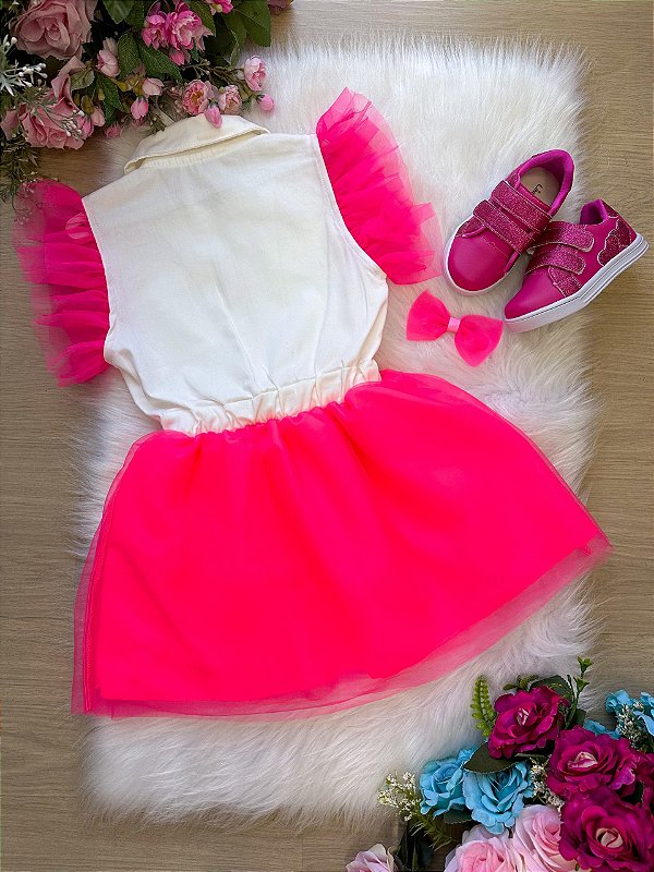 Vestido Blogueirinha Babado Rebeca Rosa Neon