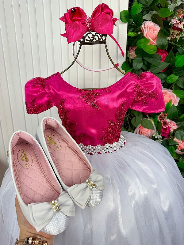 Vestido Enjoy Longo Mari Peito Rendado Pink Saia Branca