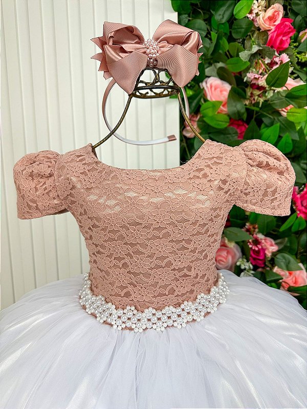 Vestido Enjoy Longo Mari Peito Rendado Rose Saia Branca