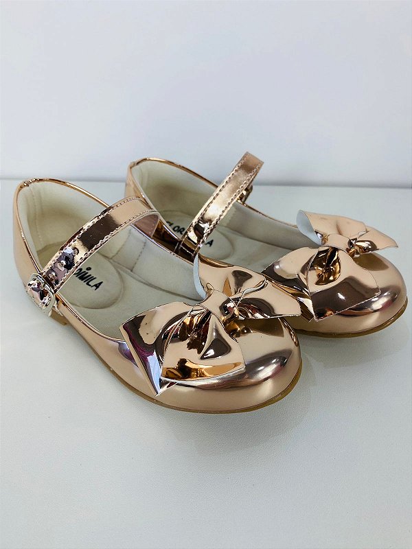 Sapatilha Flor Di Mila Laço Dourado Metalizado