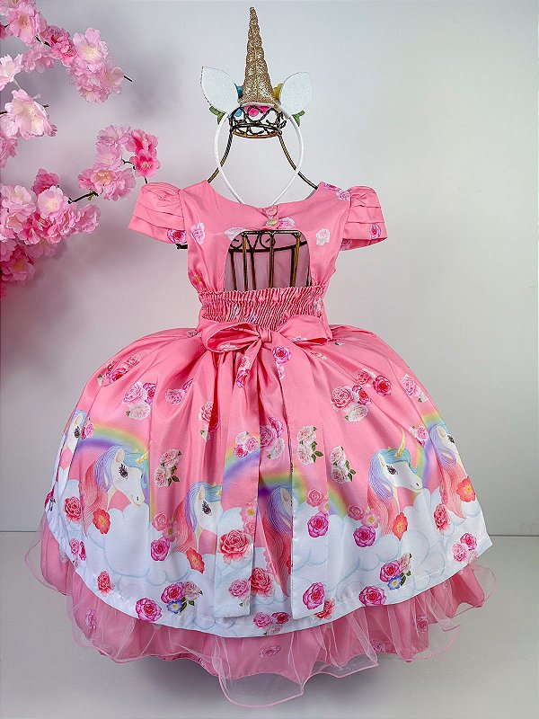 Vestido Infantil Bella Child Rosa Unicórnios