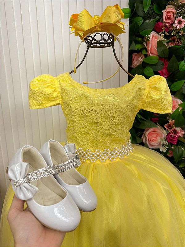 Vestido Enjoy Longo Laura Amarelo Rendado