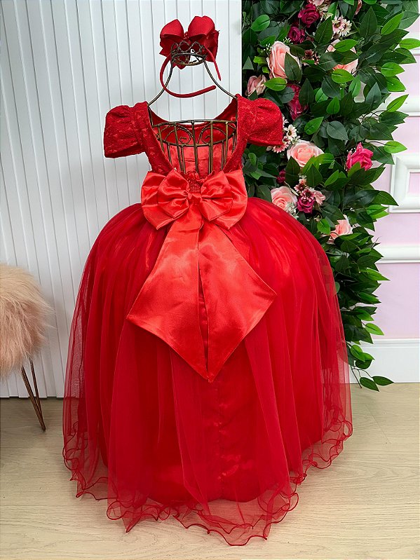 Vestido Enjoy Longo Laura Vermelho Peito Rendado