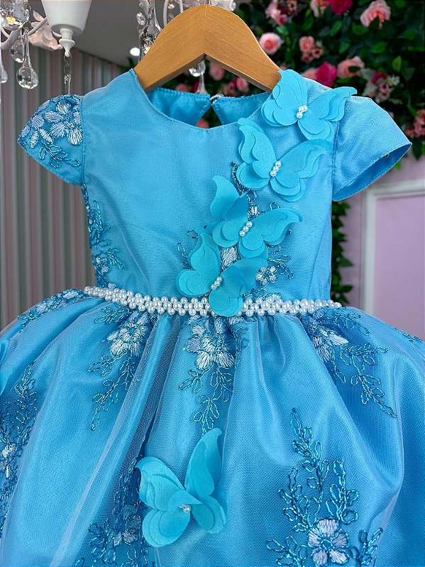 Vestido Marie Jardim Encantado Luxo Azul Tiffany