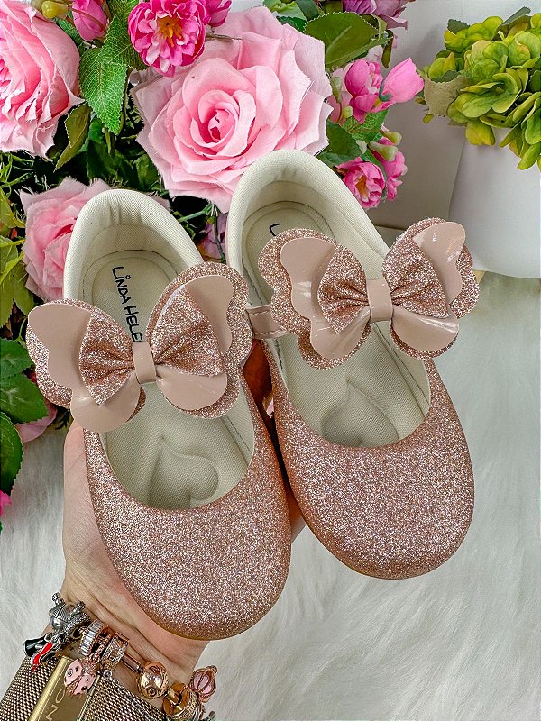 Sapatilha Flor Di MIla Baby Nude - Rose Gliter