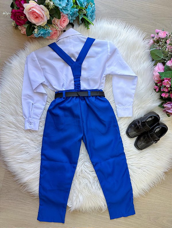Conjunto Meninos Miss Cherry Leo Suspensorio Azul Royal