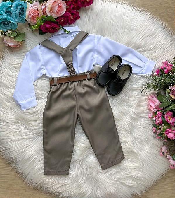 Conjunto Meninos Miss Cherry Leo Suspensorio Verde Militar