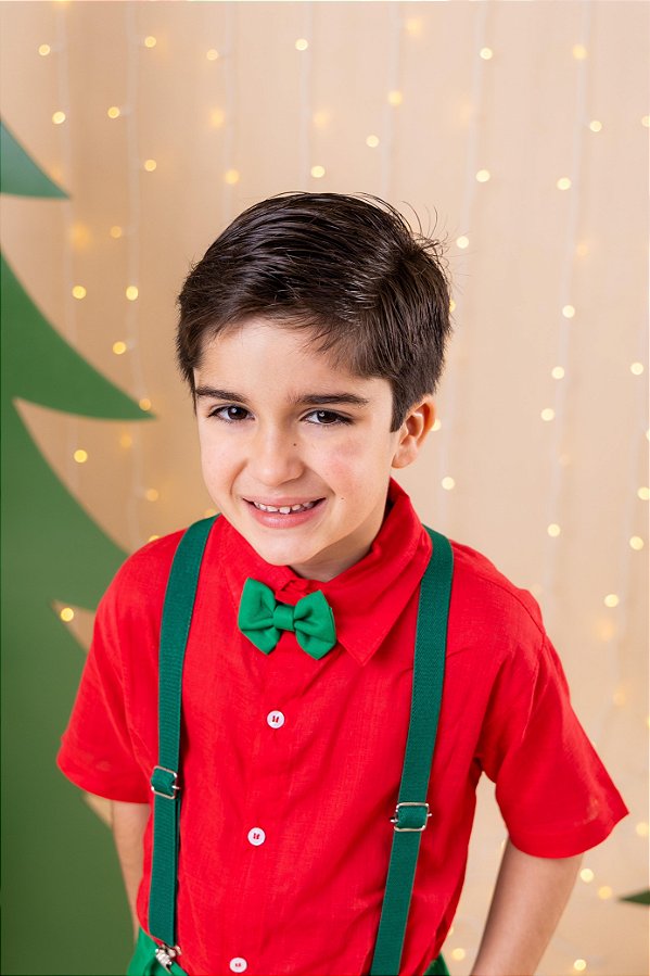 Conjunto Miss Cherry Henry Camisa Vermelha Suspensorio Verde