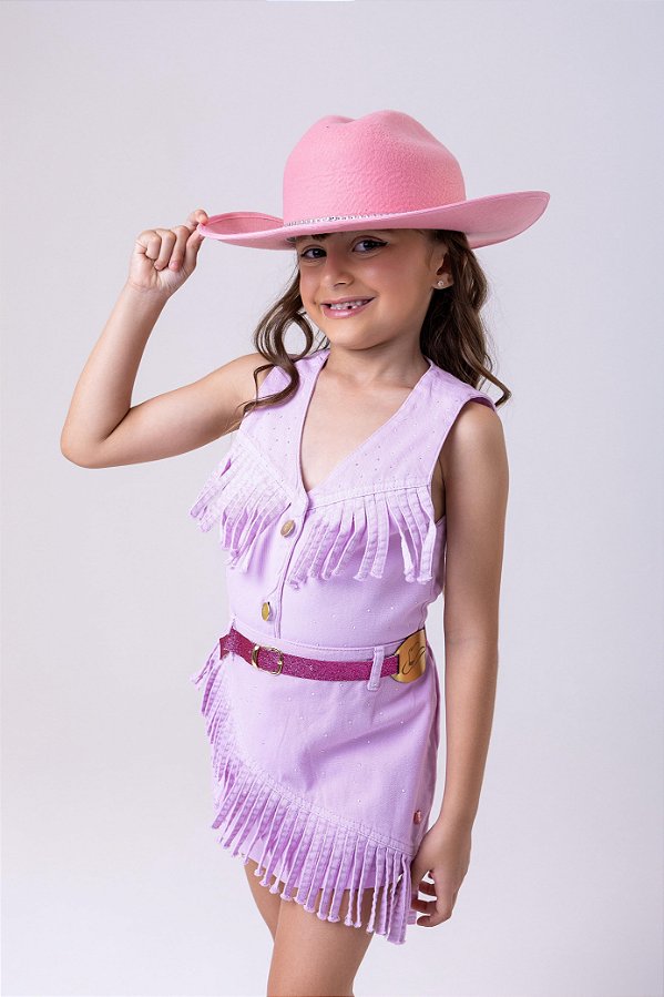 Conjunto Blogueirinha Boiadeira Maraisa Jeans Lilas