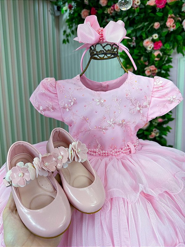 Vestido Infantil Menina Bonita 4 Saias Rosa Bebe
