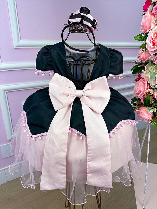 Vestido Temáticos Kids Mundo Bita Preto e Rosa