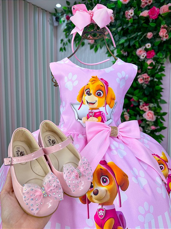 Vestido Tematicos Luxo Patrulha Canina -Sky Rosa Bebe